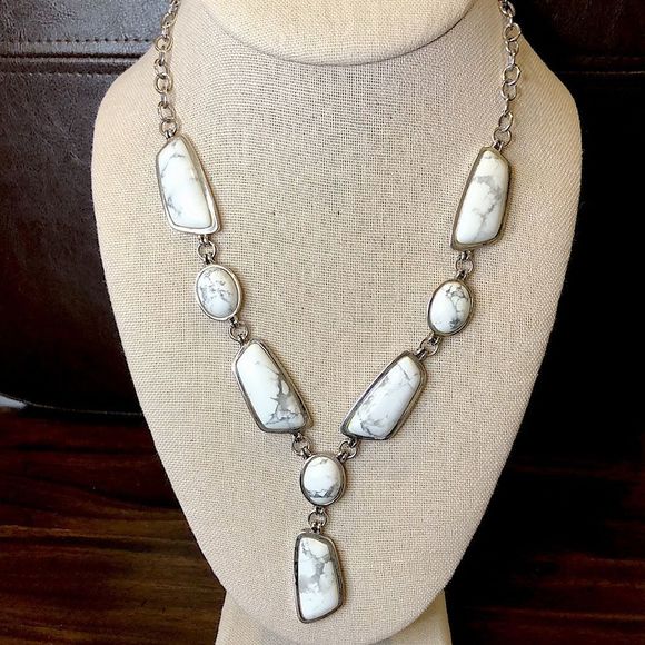 Studio Barse Jewelry - BARSE White Buffalo Turquoise Y Shaped Sterling Silver Necklace